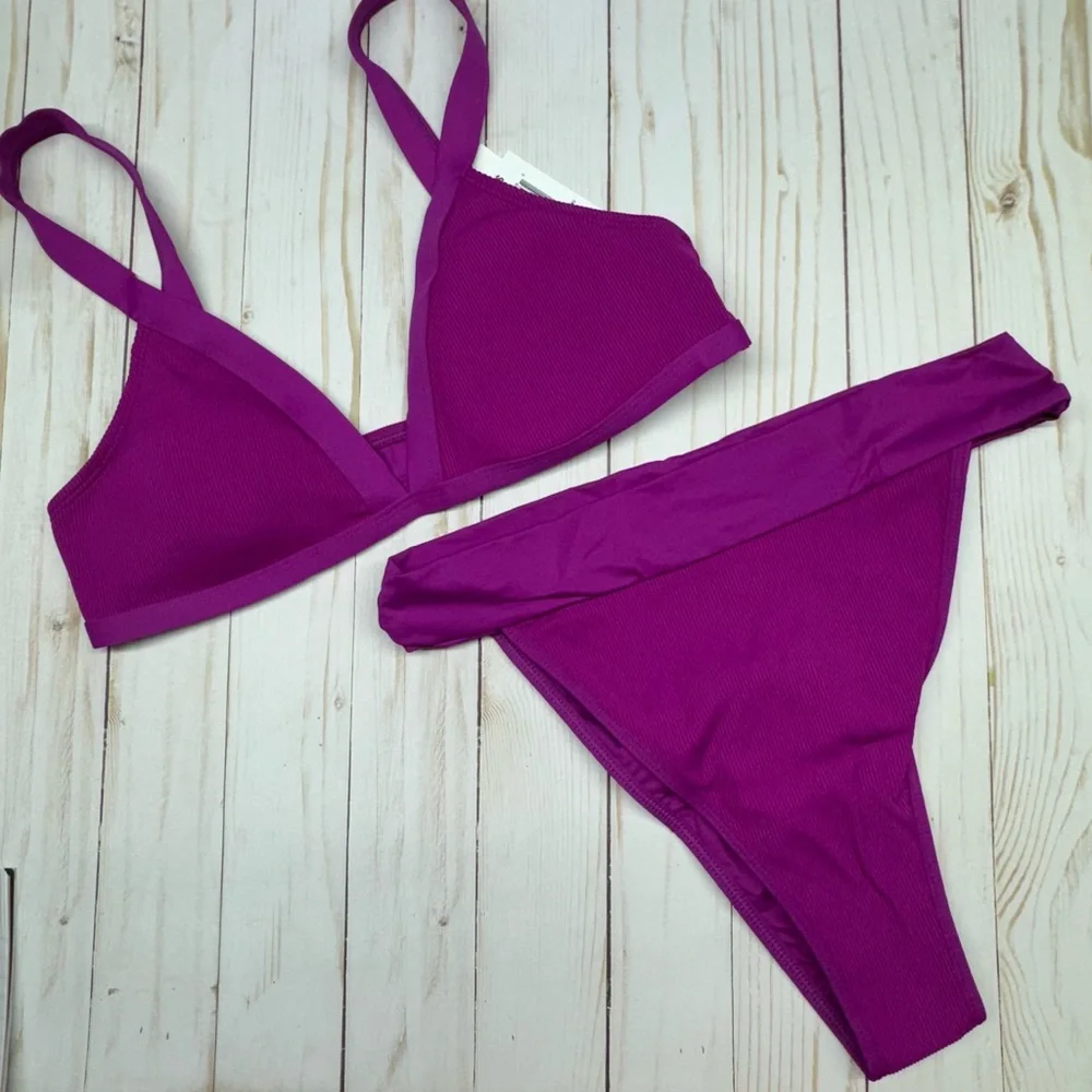 L*Space Farrah Bikini Top and Lola Bitsy Bikini Bottom Ribbed Swimsuit Sz Small